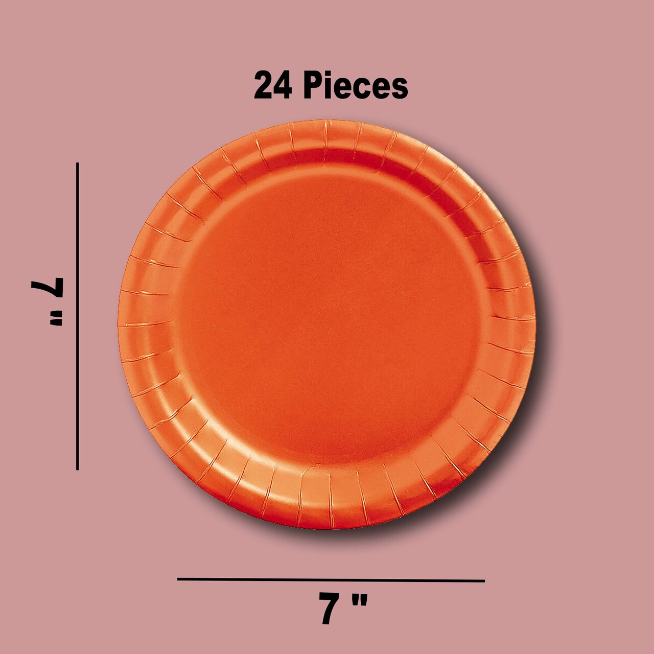 7 Inch Orange Color Round Paper Plates 24 Count for Desserts and Snacks
